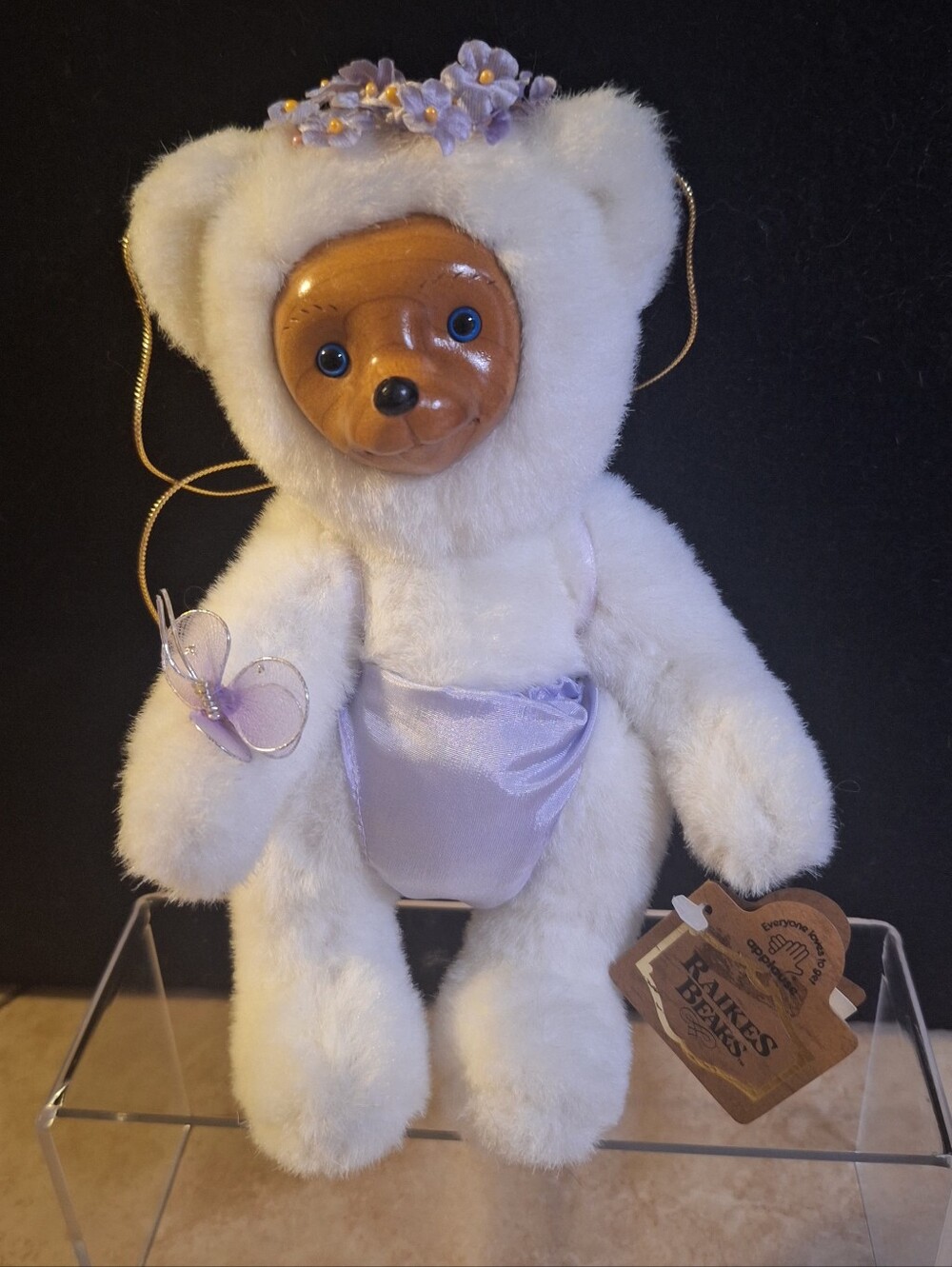 Vintage Raikes Applause Plush Flower Fairy Spring Bear #38580 Wooden Face 90s